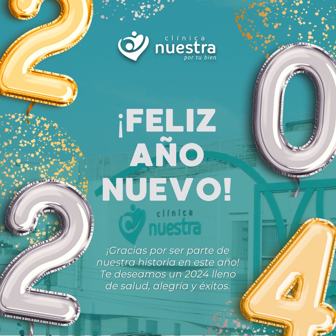 nuestra_cali's tweet photo. FELIZ AÑO✨
Desde Clínica Nuestra te deseamos un 2024 lleno de salud, alegría, bienestar y prosperidad. Gracias por permitirnos ser parte de tu vida en el 2023. #FelizAñoNuevo https://t.co/4N1nkcqPpr