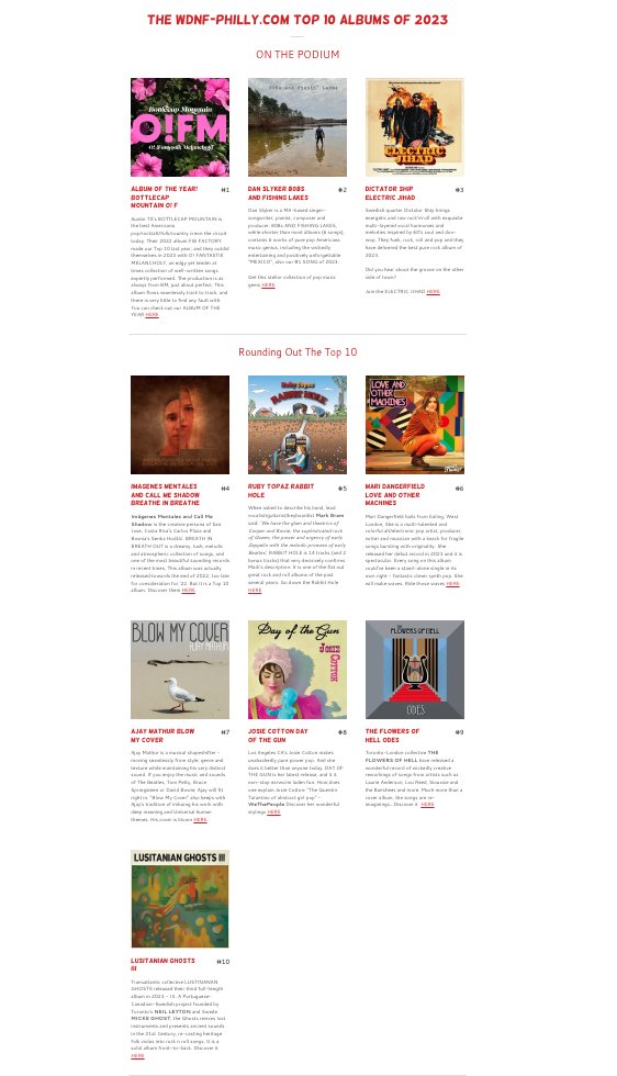 WDNF Philly (@wdnfp) on Twitter photo The WDNF-Philly.com TOP 10 ALBUMS OF 2023:
@bottlecapmntn <a href="/SlykerDan/">Dan Slyker</a> Dictator Ship <a href="/ImagMentales/">Imágenes Mentales</a> & <a href="/callmeshadow_0/">Call Me Shadow</a> Ruby Topaz <a href="/MariDangerfield/">Mari Dangerfield</a> <a href="/AjayMathurMusic/">AjayMathur</a> <a href="/josie_cotton/">Josie Cotton</a> <a href="/FlowersOfHell/">Greg Jarvis, Flowers of Hell</a> <a href="/lusitanianghost/">Lusitanian Ghosts</a>
#Top10 #howradioshouldsound #indie #indiependence #happynewyear The WDNF-Philly.com TOP 10 ALBUMS OF 2023:
@bottlecapmntn <a href="/SlykerDan/">Dan Slyker</a> Dictator Ship <a href="/ImagMentales/">Imágenes Mentales</a> & <a href="/callmeshadow_0/">Call Me Shadow</a> Ruby Topaz <a href="/MariDangerfield/">Mari Dangerfield</a> <a href="/AjayMathurMusic/">AjayMathur</a> <a href="/josie_cotton/">Josie Cotton</a> <a href="/FlowersOfHell/">Greg Jarvis, Flowers of Hell</a> <a href="/lusitanianghost/">Lusitanian Ghosts</a>
#Top10 #howradioshouldsound #indie #indiependence #happynewyear