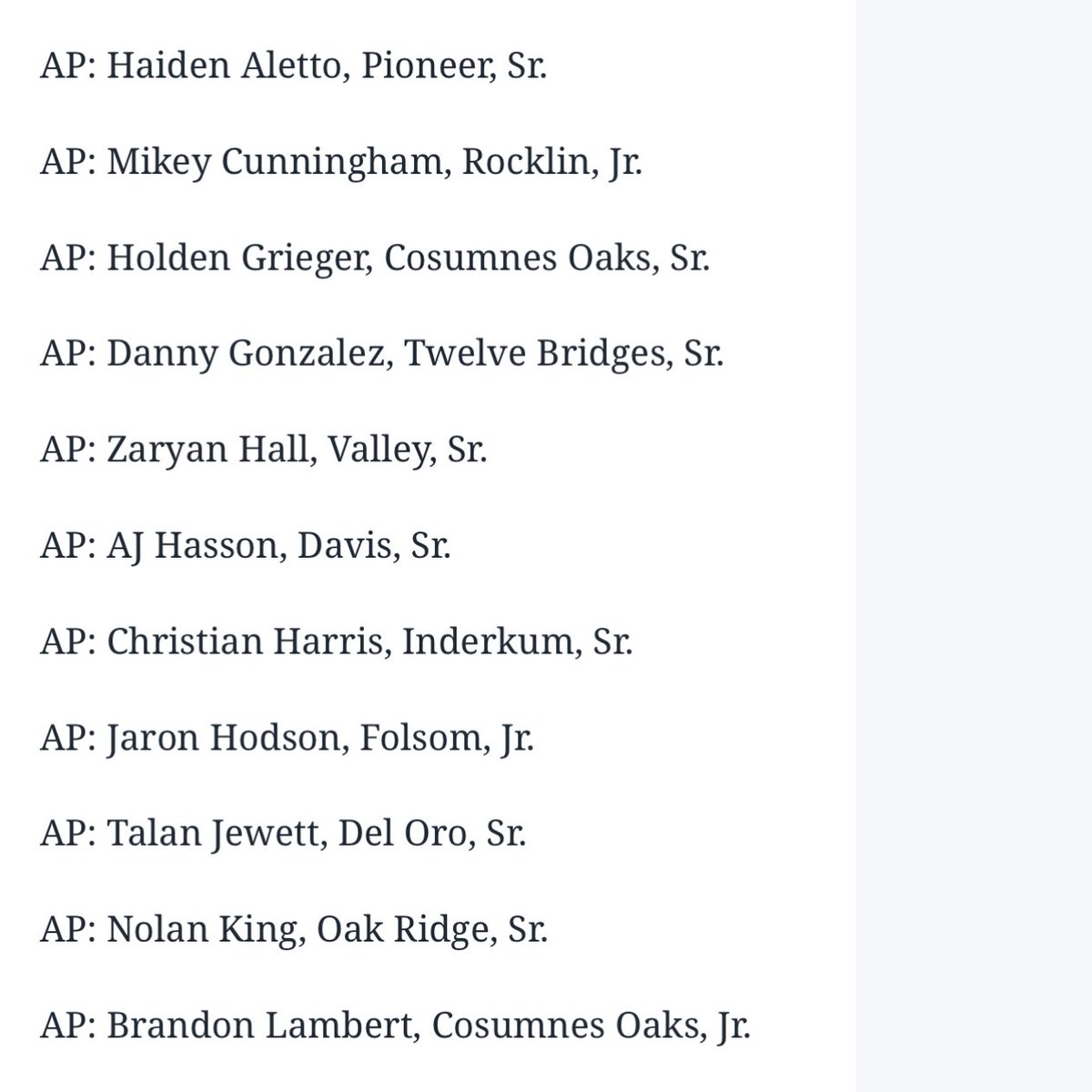 Blessed to be 2nd Team All-Metro.
<a href="/FolsomBulldogFB/">Folsom Football</a> <a href="/Passing_Academy/">NorCal Passing Academy</a> @CoachColeFHS <a href="/BrandonHuffman/">Brandon Huffman</a> <a href="/SacBee_JoeD/">Joe Davidson</a> <a href="/rbeezy_3/">Coach Ryan Battle</a>