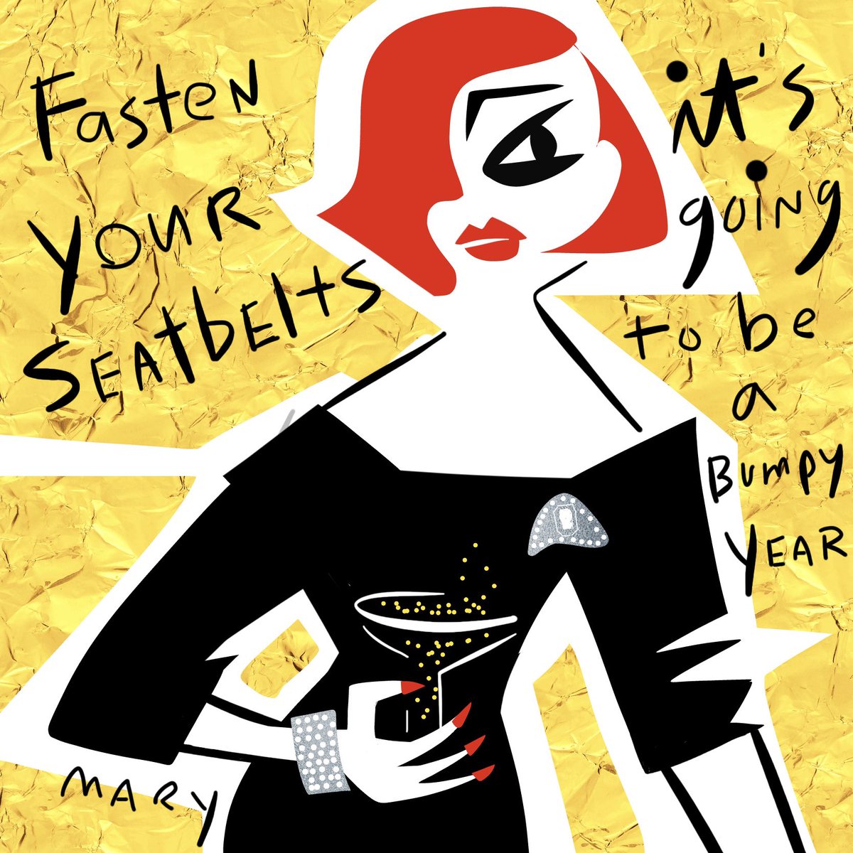 maryiverson's tweet photo. Fasten your seatbelts for 2024 🎉💫🥳🍾 #HNY2024 #BetteDavis #AllAboutEve #MargoChanning  #maryiversonart https://t.co/VhcXLzicli