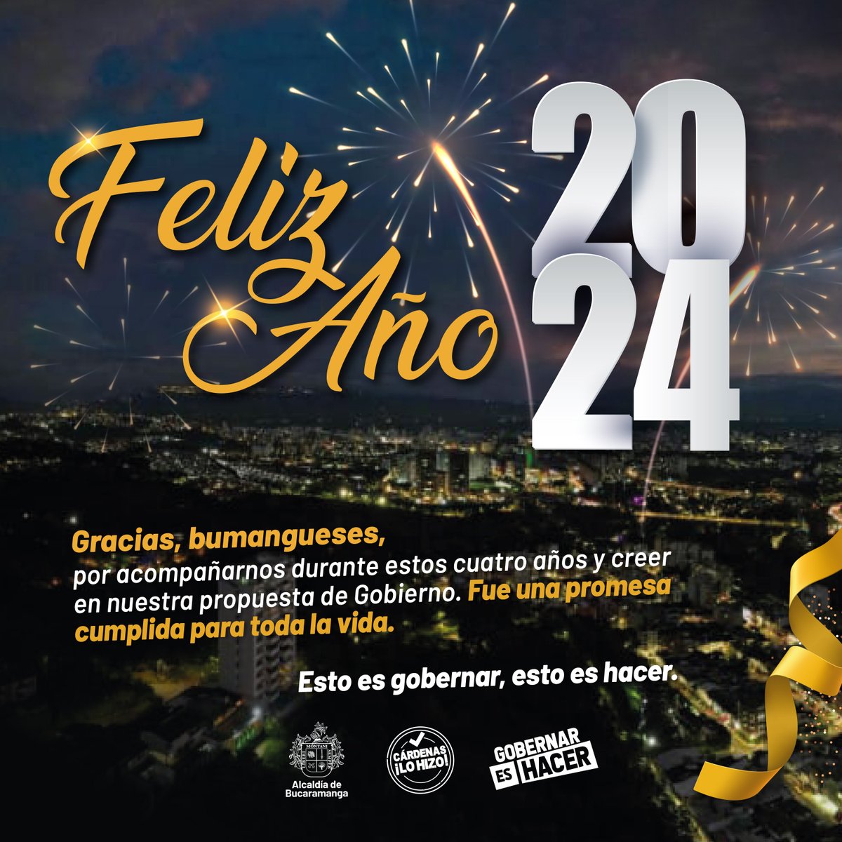 En esta época, queremos agradecer a todos los bumangueses que nos acompañaron durante estos cuatro años. 🤜🏻🤛🏻

No nos vieron diciendo, ¡nos vieron haciendo! 🙌🏻 #GobernarEsHacer

Les deseamos amor, gratitud y felicidad. ¡Feliz 2024! 🎉🎊