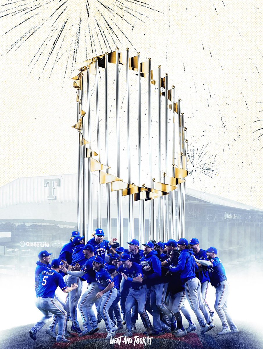 Gomeyy's tweet photo. Started these @Rangers graphics shortly after their World Series victory and was pretty pumped with how our #ALCSMVP, Silver Slugger, Gold Glove, AND WORLD SERIES CHAMPION piece turned out. #WentAndTookIt #TexasRangers #WorldSeries https://t.co/7Sa3651LHl