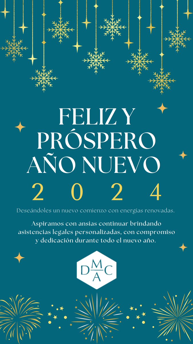 AbogadosDmac's tweet photo. ¡Feliz y próspero Año Nuevo! Les deseamos de parte del equipo DMAC Despacho Jurídico. https://t.co/FD67CnAR2K
