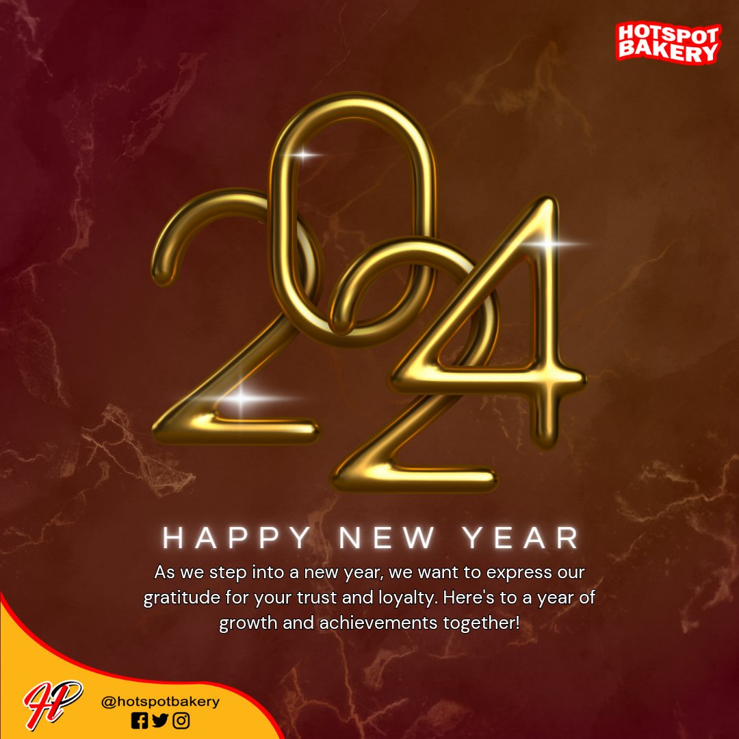 hotspotbakery's tweet photo. As we step into a new year, we want to express our gratitude for your trust and loyalty. Here's to a year of growth and achievements together!
HAPPY NEW YEAR 🎊

#HotspostBakery #HotspotBread #NewYear #2024Goals https://t.co/zomOdYqcPb