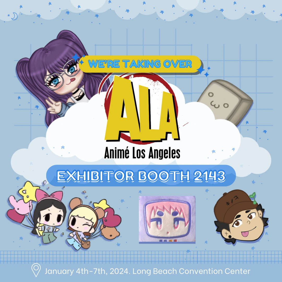 tofunemu's tweet photo. 🎆 Ringing in the new year with a BANG ‼️ 🎇
Please come view all the art we’ve created 🤓🎨

✨Anime Los Angeles
📍Exhibitor Booth 2143 
🌊Long Beach Convention Center
 📆 January 4-7th, 2024

🌟STARRING 🌟 (IG below)
@/digipuni @/eakmoo_ @/jellymodestudios @/tofunemu https://t.co/T1kEstO2PV