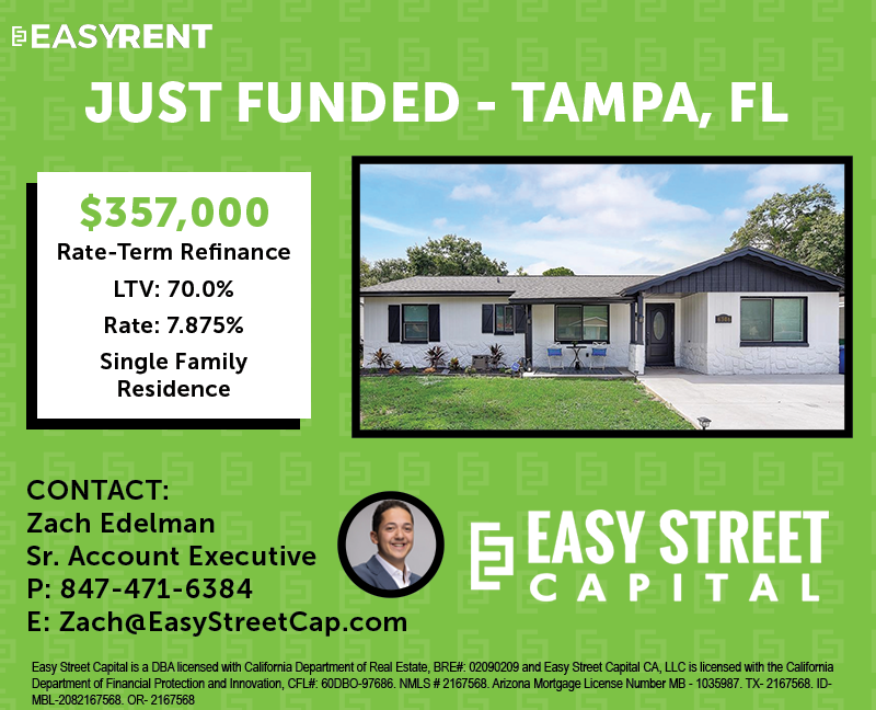 #JustFunded #STRLoans #ShortTermRentals
$357,000 Rate-Term Refinance DSCR Loan on a Short Term Rental investment property in Tampa, Florida via @ZachEdelmanESC ! This ranch-style retreat features four bedrooms and has generated BIG cash flow in 2023 - refinanced at 7.875%!