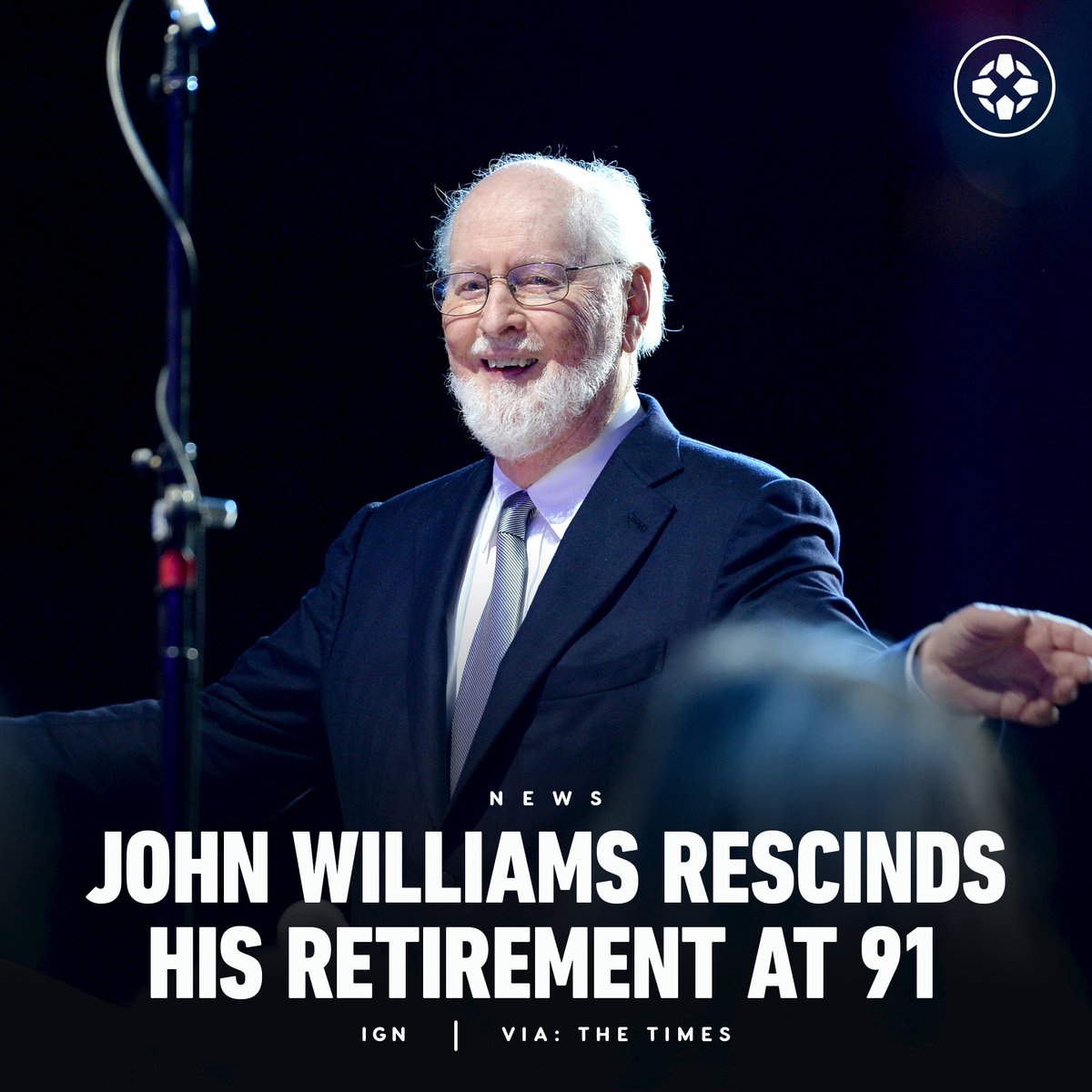IGN's tweet photo. In an interview with The Times, 91-year-old composer John Williams shut down any talks of retirement and revealed that he is open to new projects in the coming years. His composition portfolio includes Star Wars: A New Hope, Jaws, Home Alone, Jurassic Park, and many more. https://t.co/XjYmZghCT7