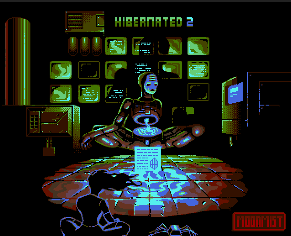 8bit_era's tweet photo. Happy new year from Olivia, Vlad, Io and Stefan! Let's welcome 2024 with open arms, the year of HIBERNATED 2, as we follow the starlit path! #adventure #game #indiegame #interactivefiction #Infcom #sequel #finally #textadventure #80s #nostalgia #retrogames #retro #retrogamer https://t.co/aMHeMnrEvZ