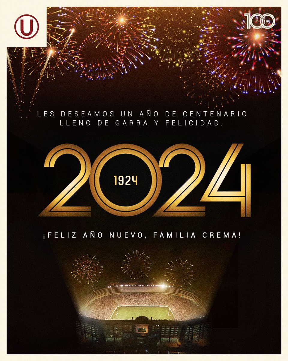 𝗙𝗲𝗹𝗶𝘇 𝗮𝗻̃𝗼 𝗱𝗲𝗹 𝗰𝗲𝗻𝘁𝗲𝗻𝗮𝗿𝗶𝗼 2️⃣0️⃣2️⃣4️⃣

En este histórico año, sigamos ratificando la grandeza de nuestros colores, la unión que demostramos en nuestro camino a la ⭐️27 y la garra que nos caracteriza.

¡Todos somos la Ⓤ! 🥂✨

#Los100DelÚnicoGrande