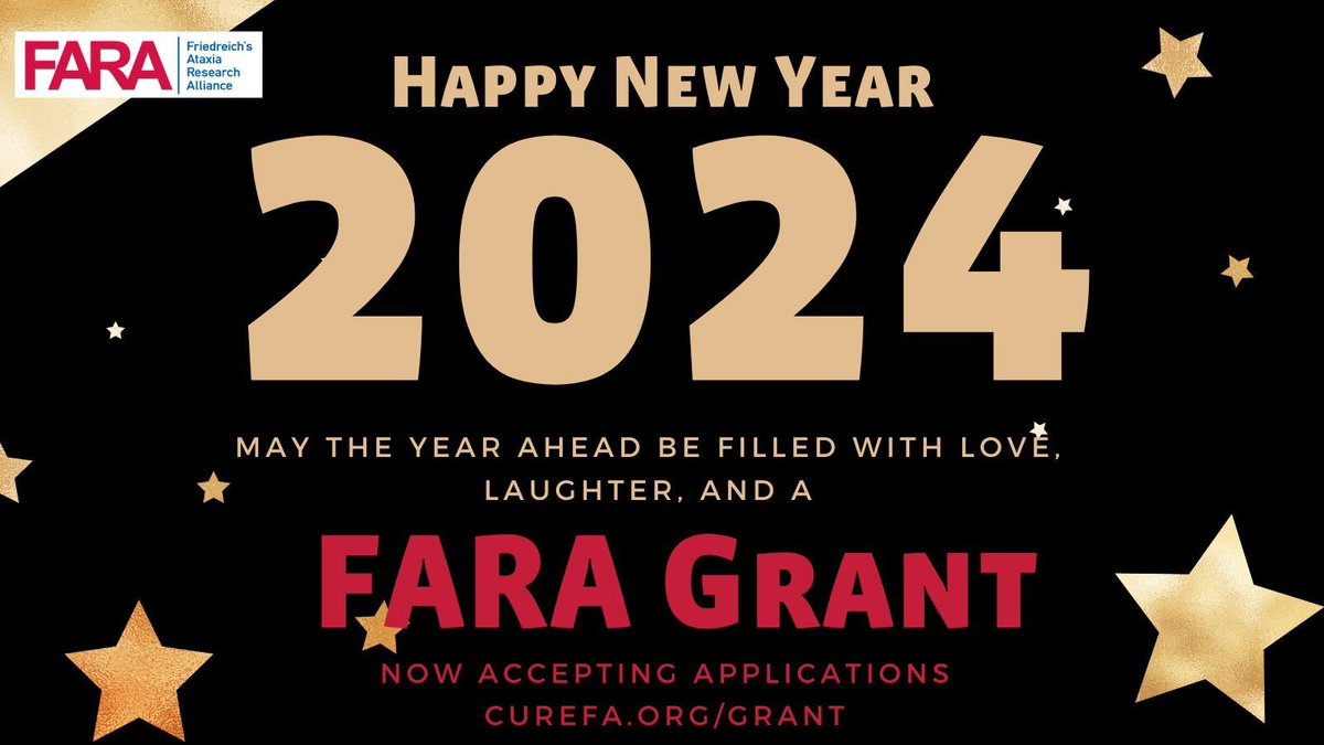 Happy New Year 2024! May the year ahead be filled with love, laughter, and funding from the #FARAGrantProgram. Learn more at curefa.org/Grant. Applications for the Award for Innovative Mindset (AIM) due Feb. 1. LOIs for General Grants are Feb. 15.