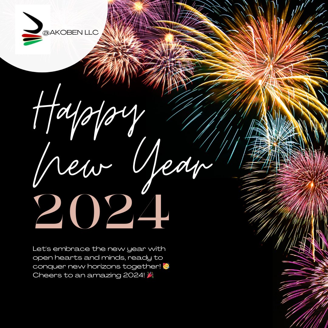 Here's to a sparkling new year, filled with endless possibilities and abundant joy! 🎉✨ May this year bring you success, happiness, and countless opportunities for growth. 💖

Happy New Year from the Akoben LLC family! 🎊 

#AkobenLLC #GratefulHeart #NewYear2024