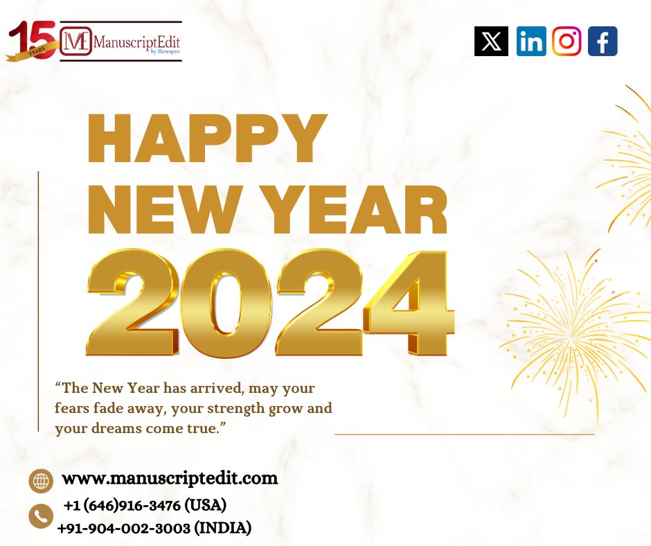 manuscriptedit's tweet photo. "Cheers to new beginnings and endless possibilities! 🎉 #HappyNewYear2024 
.
.
#NewYearNewBeginnings
#Hello2024
#FreshStart
#CelebrateTheMoments
#CheersToTheNewYear
#YearOfPossibilities
#manuscriptedit https://t.co/yaDUbePzrc
