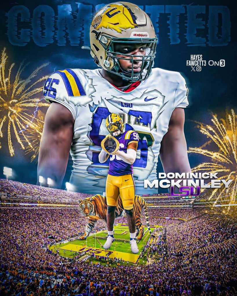 BOOOOM!!!!!!!!!! 5-STAR Defensive Lineman Dominick McKinley has flipped his commitment from Texas A&M to #LSU McKinley is the #1 player in the state of Louisiana and 31st Nationally. McKinley was recently committed to Texas A&M but will now head Baton Rouge to play for his home
