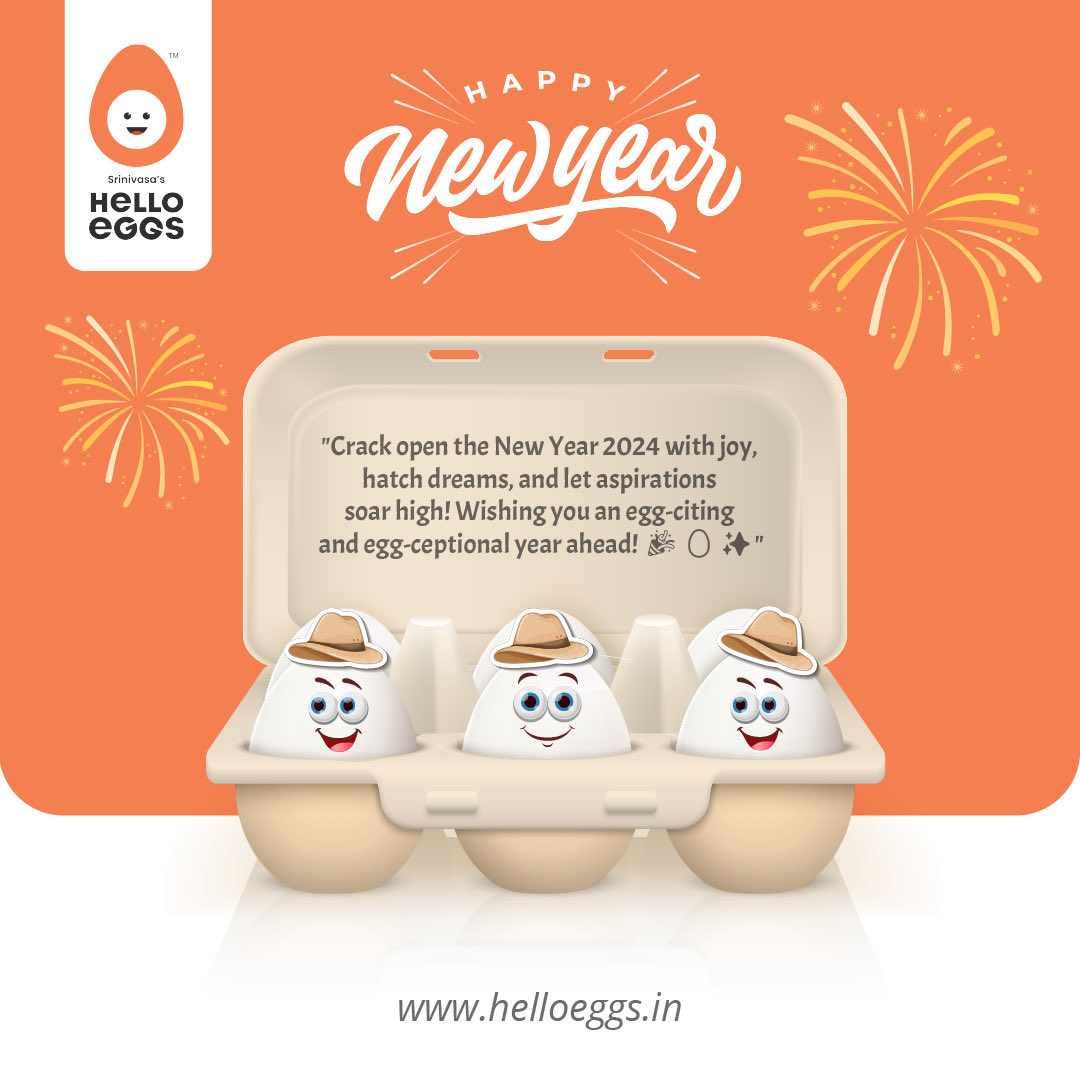 Crack open new beginnings this New Year! Wishing you a year filled with growth, opportunities, and sunny-side-up successes. Happy New Year! 🥚🎉

#helloeggs #SrinivasaFarms #newyear2024