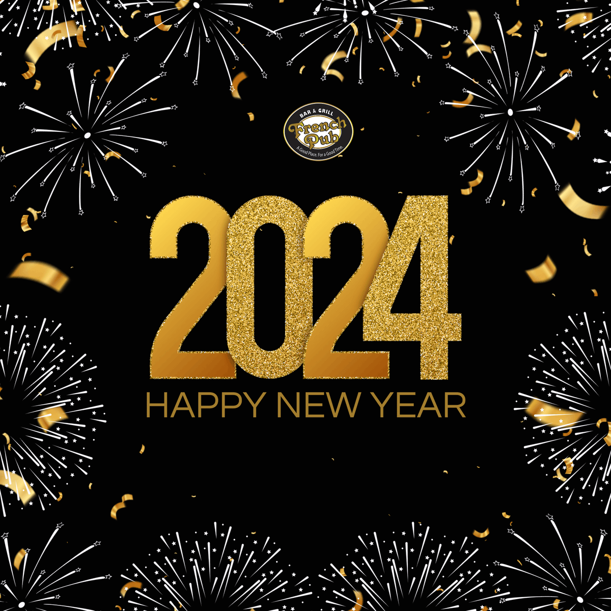 thefrenchpub's tweet photo. 🎉 Happy New Year from the French Pub team! 

Here's to a year filled with happiness, good health, and scrumptious meals. Cheers to new beginnings! 🥂 https://t.co/J95lZTyiHC