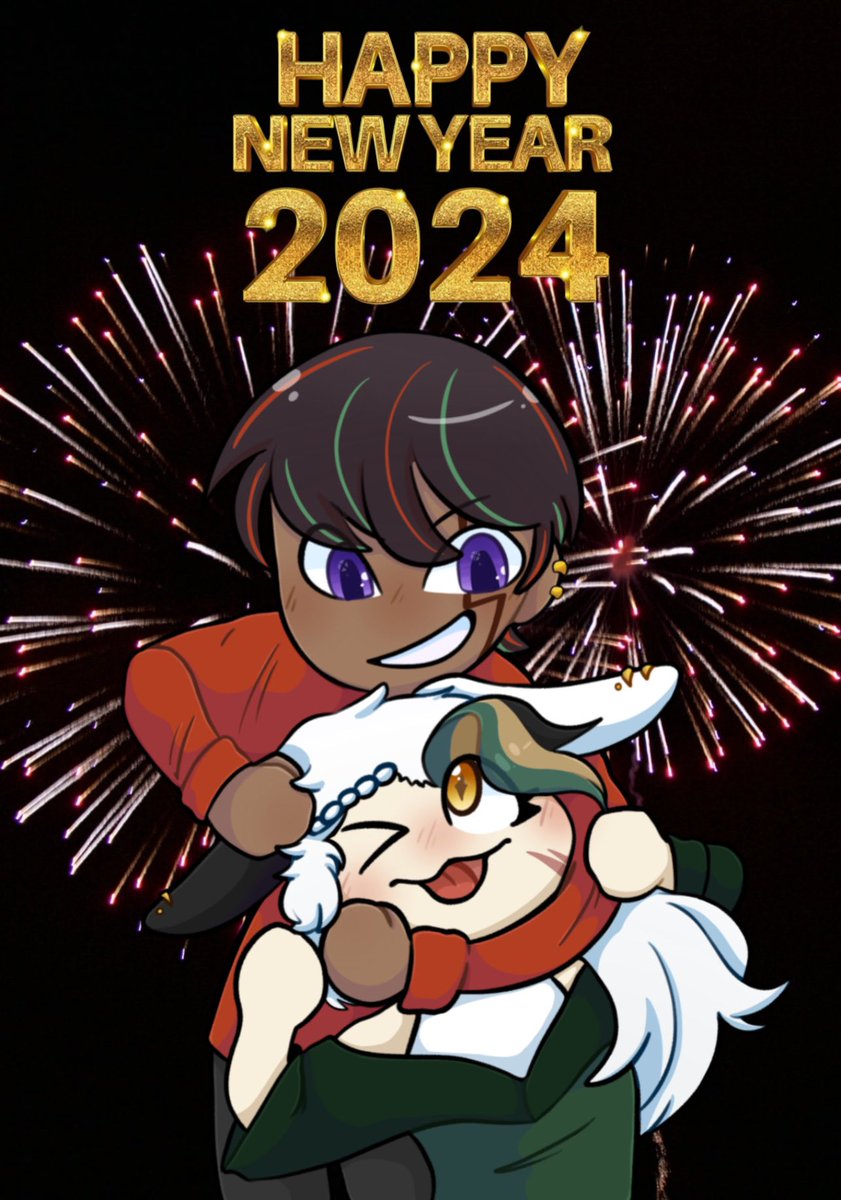 KyuketsuVT's tweet photo. 🎉🎉HAPPY NEW YEAR!!!🎉🎉
#HappyNewYear #HappyNewYear2024 
Art: @AliiDexx 💛
New years kiss 😘 : @ShinCastanova https://t.co/VjlvTNpgRQ