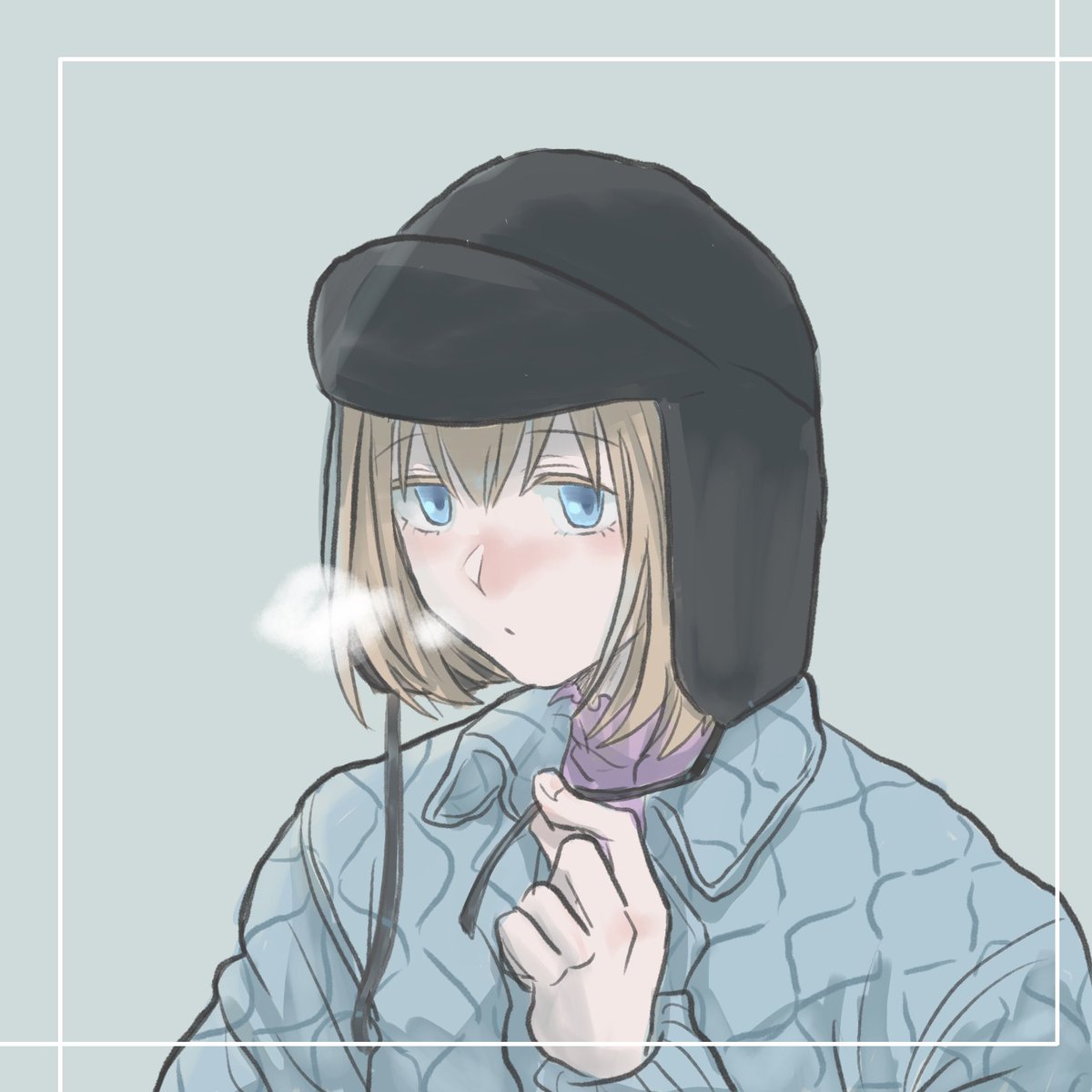 solo blue eyes black headwear hat breath simple background looking at viewer  illustration images