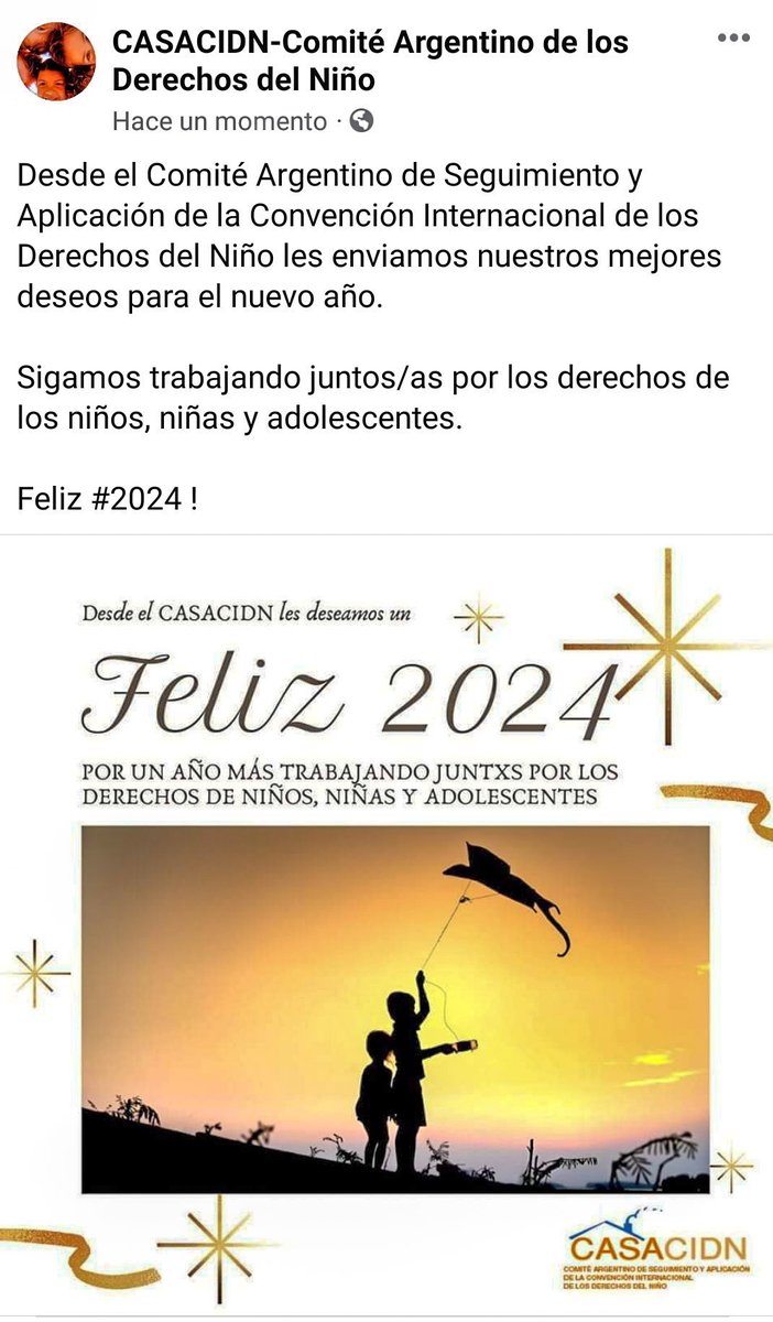Desde el Comité Argentino de Seguimiento y Aplicación de la Convención Internacional de los Derechos del Niño les enviamos nuestros mejores deseos para el nuevo año.

Sigamos trabajando juntos/as por los derechos de los niños, niñas y adolescentes.

Feliz #2024!