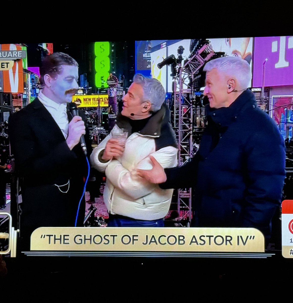 Andy Cohen and Anderson Cooper interviewing the ghost of John Jacob Astor from the titanic is honestly the best way to ring in the year #CNNNYE