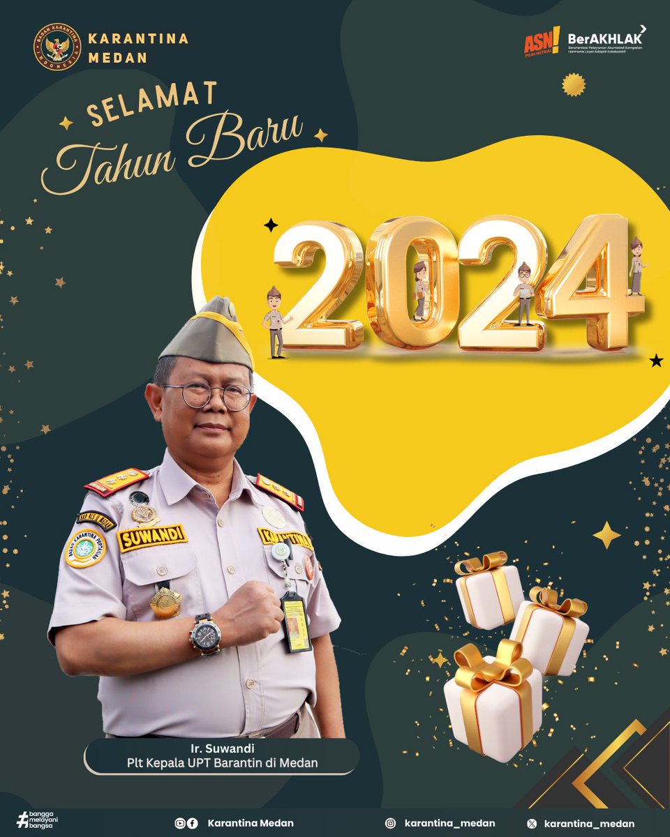 Selamat Tahun Baru 2024
Semoga Karantina Indonesia semakin "KUAT" dan Indonesia Semakin Maju
#KarantinaMedan #HappyNewYear2024