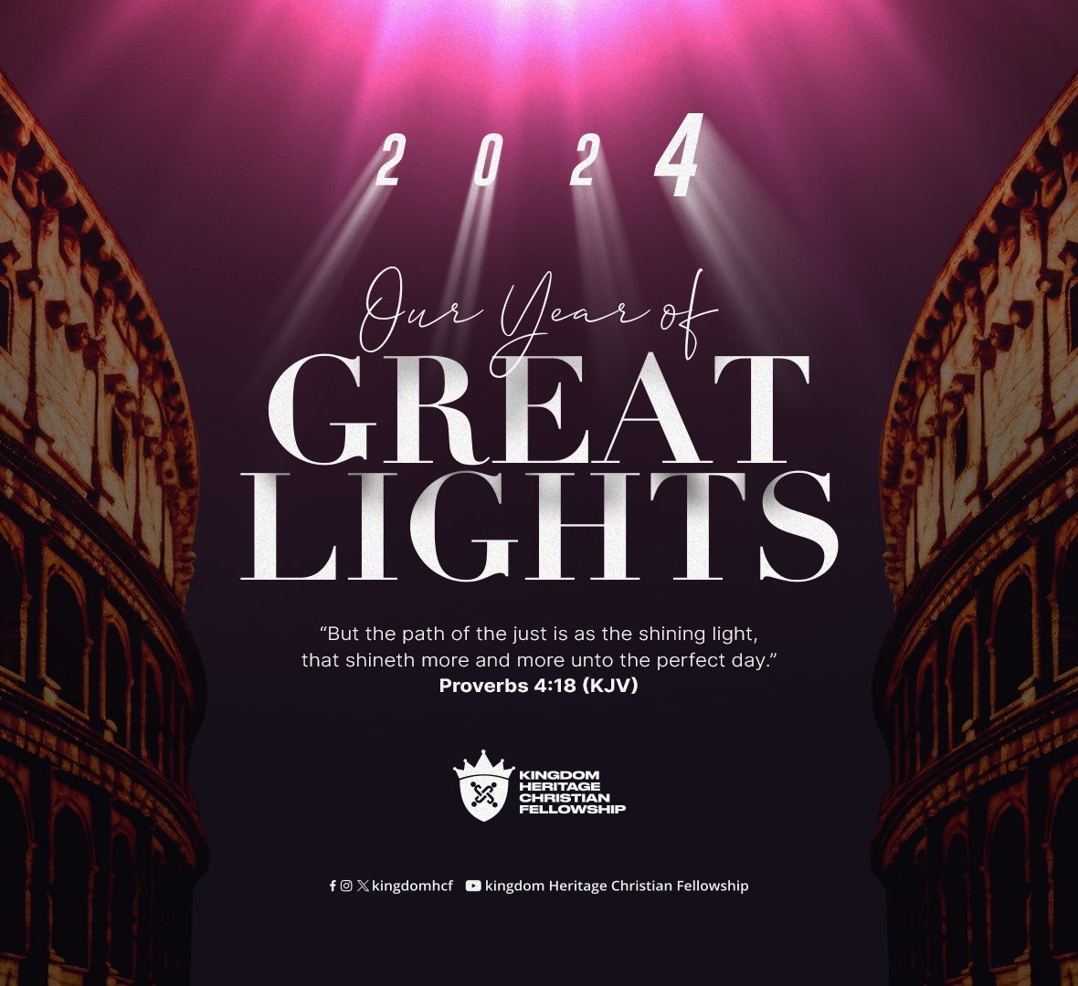KingdomHCF's tweet photo. Welcome to 2024 Beloved 🎉🎉🎉🎉
-
This is our year OF GREAT LIGHTS 💥

”But the path of the just is as the shining light, That shineth more and more unto the perfect day.“
Proverbs 4:18 KJV
-
#khcf #newyear #greatlights https://t.co/JJu8h0n9fr