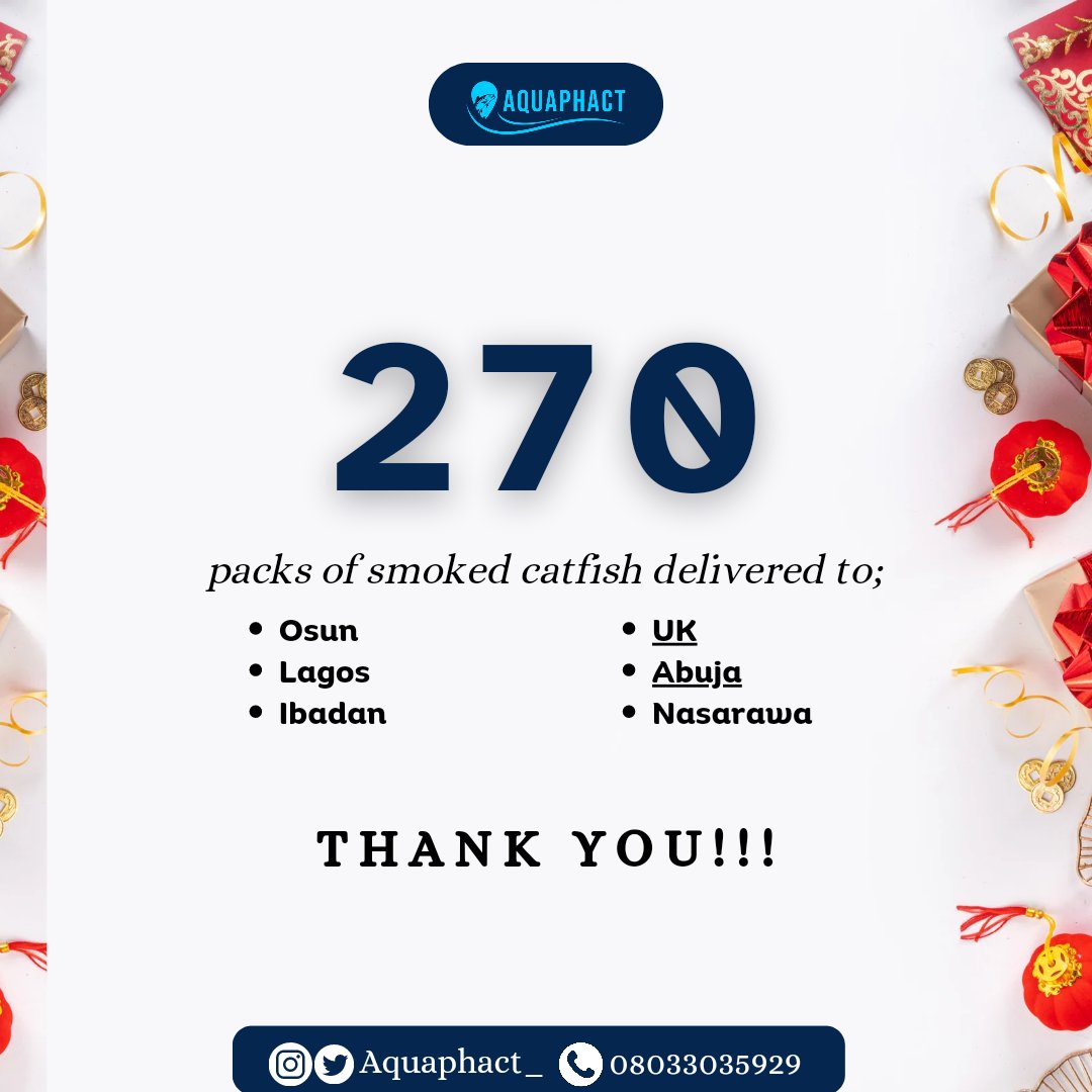 Aquaphact_'s tweet photo. Happy New Year 😊😇

Last year, we were able to deliver 270 packs of smoked fish to different locations within and outside the country.

We look forward to doing more this year 🙃

Have a great year ahead 😇 https://t.co/tupULKFsvj