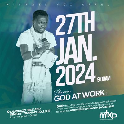 MtxpThe's tweet photo. Happy New year to everyone, the MTXP is back and better and presents the January edition dubbed “ GOD AT WORK”. Make it a point to be there and be sure to invite friends and family. See flyer for more details. @eaglemichaelvox @glimghofficial https://t.co/k32IXgByna