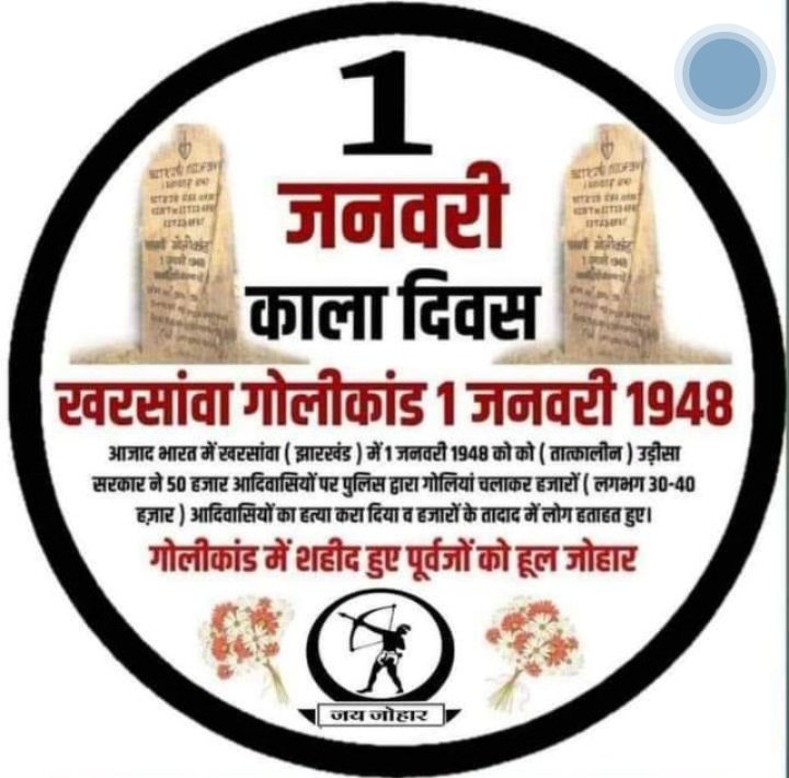 #1_जनवरी_काला_दिवस
समस्त आदिवासीयों मूलवासियों के लिए 1 जनवरी काला दिवस है ,
इस दिन हमारे हजारों लोग शहिद हुए हैं उन बीर शाहिदो अमर बलिदानियों के लिए एक दिन तो काला दिवस सभी को मनाना चाहिए।।।।