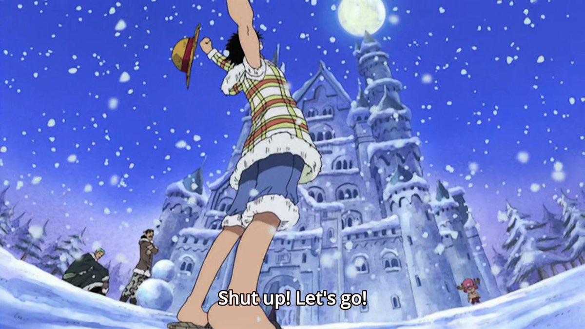 ThisjustEm_'s tweet photo. If you start watching episode 90 of One Piece at 11:50:05 you can start the New Year with Luffy yelling "Shut up! Let's go!" https://t.co/z8iJg8r8bq