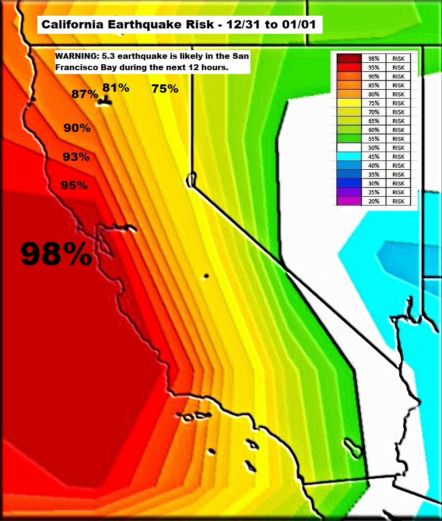 Quakeprediction's tweet photo. WARNING: 5.3 earthquake is likely in the San Francisco Bay during the next 12 hours - https://t.co/06mqCmII1E https://t.co/vvC9JUGzzA