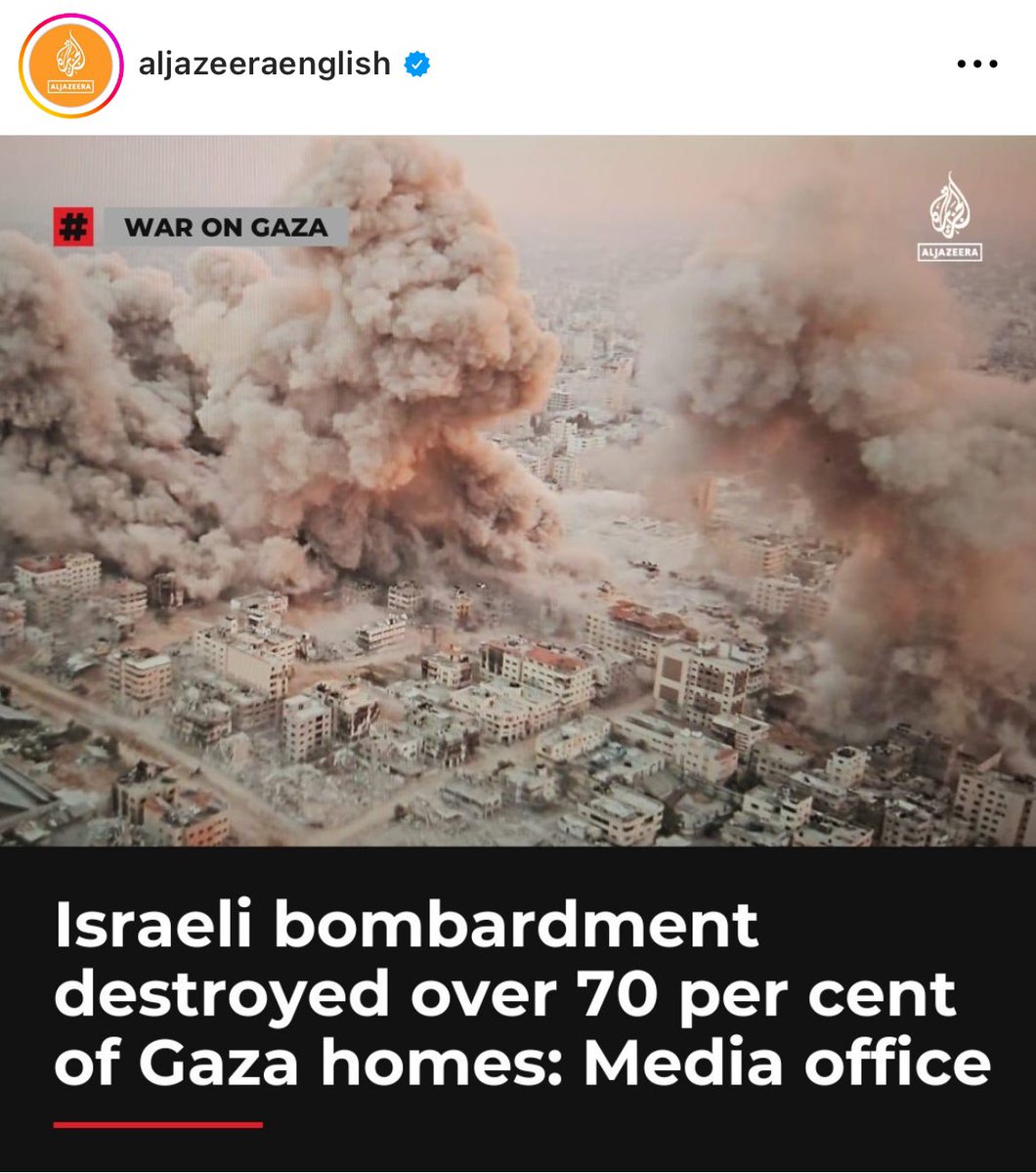 Spare a thought for our Palestinian brothers and sisters. aljazeeraenglish #Israel's relentless and indiscriminate bombardment of #Gaza for nearly three months has destroyed 70 percent of the homes in the besieged #Palestinian enclave, according to the Government Media Office.…