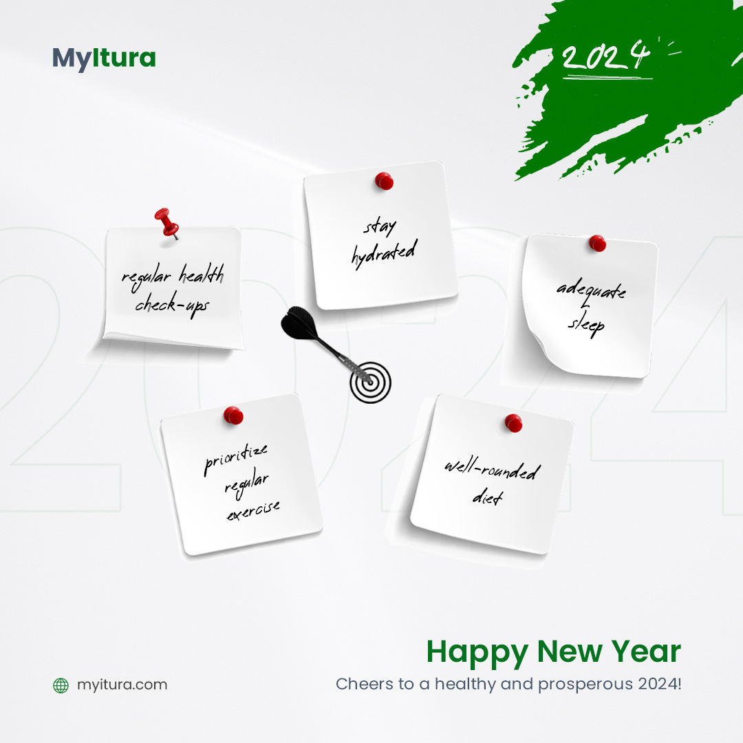 Cheers to a healthy and happy New Year. Make regular health check-ups stay hydrated, prioritize adequate sleep, exercise well, and embrace a well-rounded diet. Cheers to a healthier, happier you in the New Year.
#MyIturaWellness #HappyNewYear #HealthyHabit 
#2024Goals