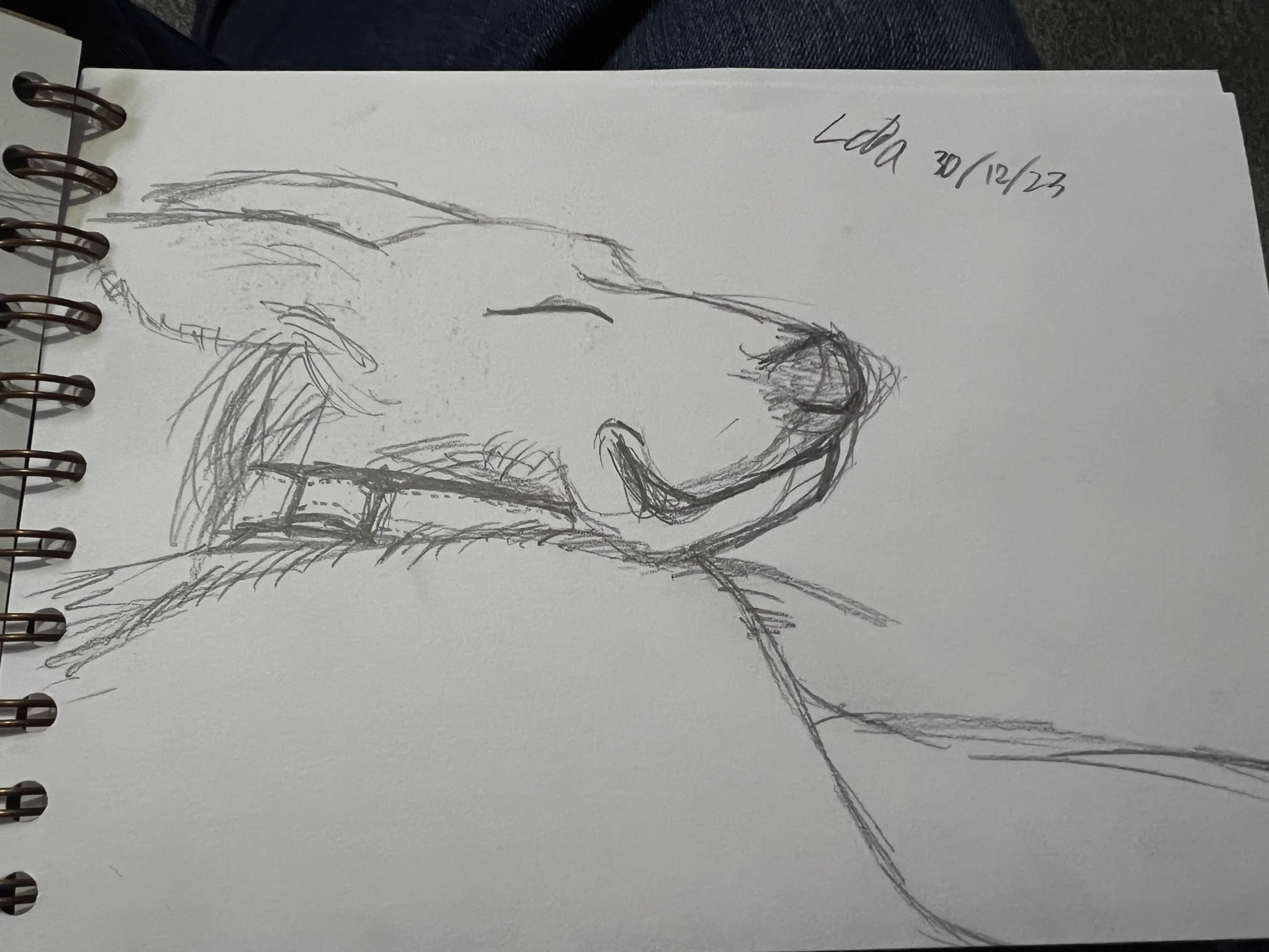 A quick sketch of the puppy's head and shoulder as she sleeps. It looks a little like she is smirking