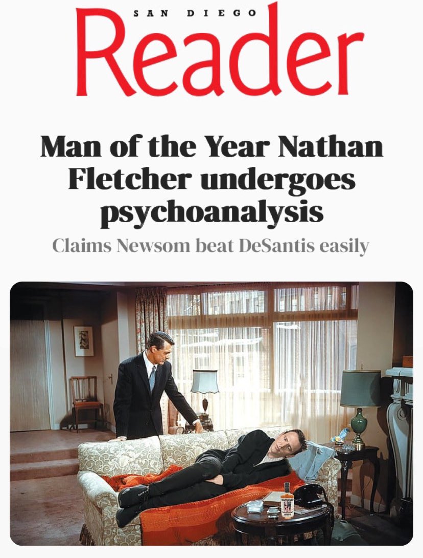 ZackGianino's tweet photo. 🥳 Happy No-Fletcher New Year’s Eve! 🥳

End 2023 & Start off 2024 with this Hilarious piece from @sandiegoreader’s Walter Mencken — regarding FORMER San Diego County Supervisor, Nathan Fletcher Winning:

“𝟐𝟎𝟐𝟑’𝐬 𝐒𝐃 𝐨𝐧 𝐭𝐡𝐞 𝐐𝐓 𝐌𝐚𝐧 𝐨𝐟 𝐭𝐡𝐞 𝐘𝐞𝐚𝐫”❗️

Congrats, Nathan! #StillFedUpThough