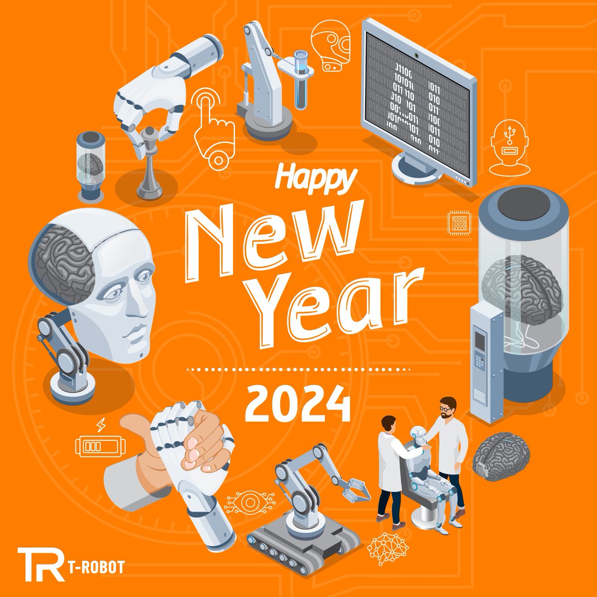 tr_trobot's tweet image. 🎉 Cheers to a brand new chapter! 🤖 

T-Robot wishes you a Happy New Year filled with innovation, success, and unforgettable moments. Let's make 2024 a year of endless possibilities together! 🚀🥳

#trobot #newyear #2024