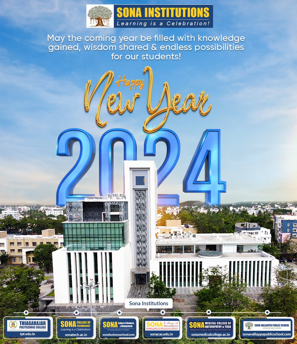 SonaInst's tweet photo. Sona Institutions wishes everyone a happy and a prosperous new year 2024! May this year be filled with learning, knowledge sharing and research promotion! 
May this 2024 fulfill all your desires, And bless you with good health, happiness and prosperity! 
#HappyNewYear2024 https://t.co/ywjuNxV9ts