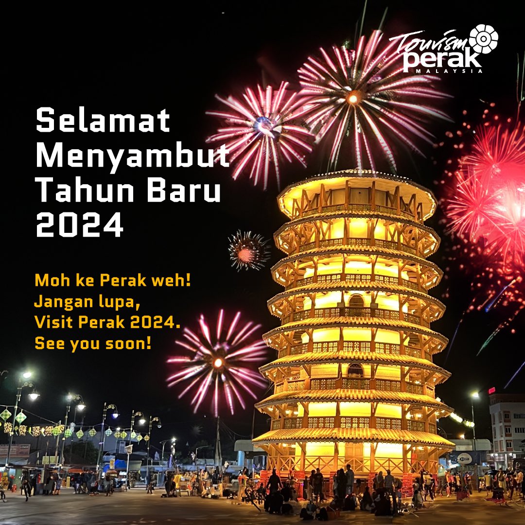 PerakTourism's tweet photo. Selamat Menyambut Tahun Baru 2024.
Moh kome bercuti di negeri Perak! Banyak tempat-tempat menarik dan bersejarah yang wajib dilawati dan diterokai sempena Visit Perak Year 2024.
#visitperakyear2024 #vpy2024 #PromisingPerak #PerakSejahtera2030 #TravelPerakLah #visitperak #kopiro https://t.co/6qt8GEmsVK
