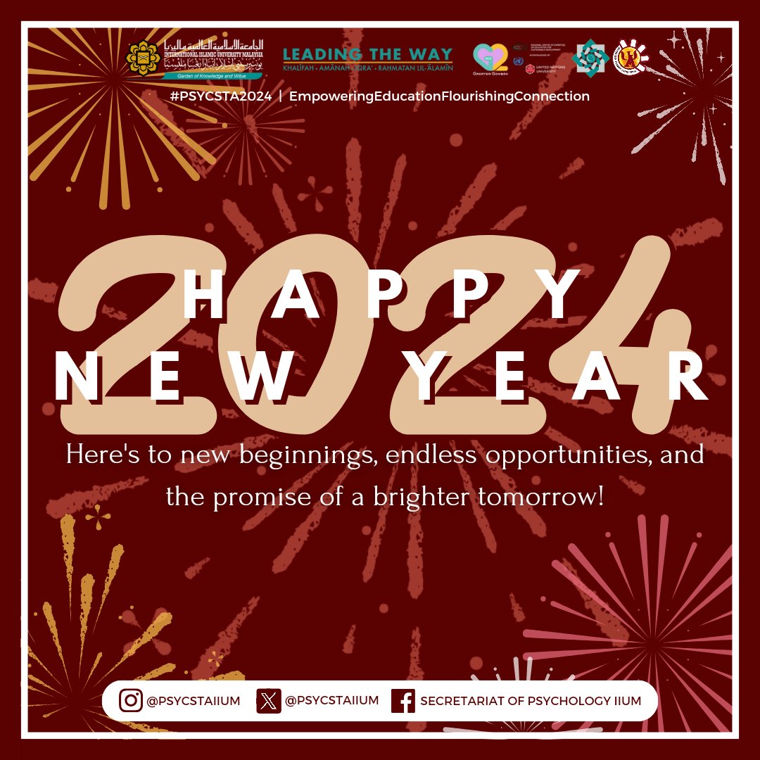 psycstaiium's tweet photo. 🎆 HAPPY NEW YEAR, 2024! 🎆

Assalamualaikum w.b.t.

"As we bid farewell to the chapters of yesterday, let's embrace the unwritten pages of the New Year with hope, resillience, and an open heart." https://t.co/zta7yl0qPv