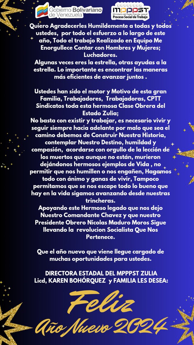 @mpppstzulia les deseamos un venturoso y victorioso año nuevo 2024