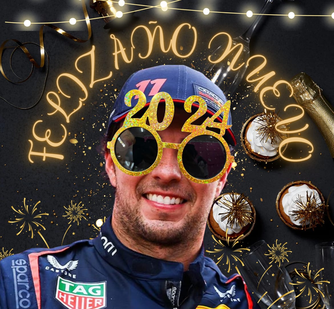 Oxcab's tweet photo. Feliz Año Nuevo 2024 @SChecoPerez  de parte de Mi hija que es tu fan te hizo este foto montaje para felicitarte. #f1 #Formula1 #checoperez #redbull @redbullMEX @redbullracing https://t.co/WQZDZaj54D