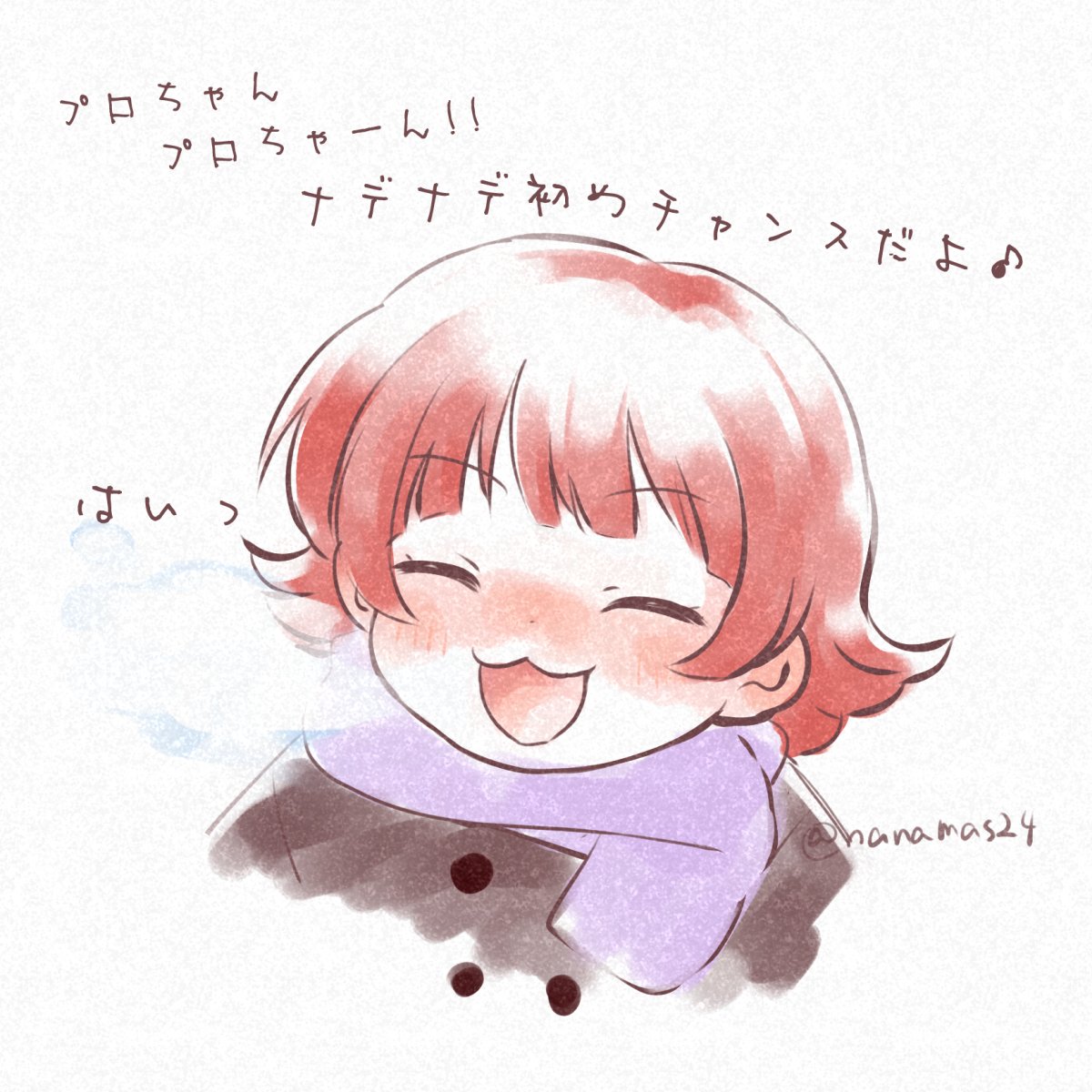 1girl solo scarf :3 closed eyes short hair red hair  illustration images