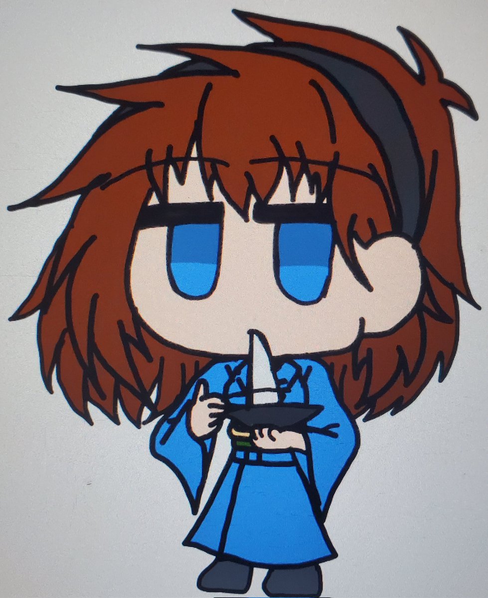 blue eyes solo chibi mochi holding hairband eating  illustration images