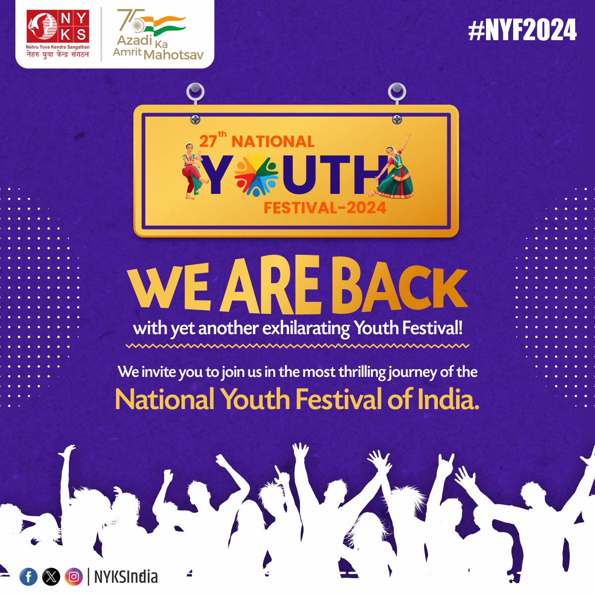 🎉 Exciting news! We're back with another thrilling Youth Festival! 🌟 Join us on the exhilarating journey of the National Youth Festival of India. 🇮🇳 #NationalYouthFestival #NYF2024 #ThrillingJourney #Youth #NYKS