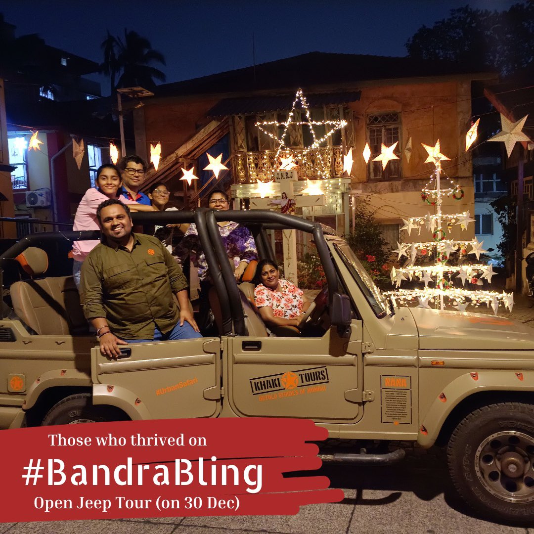 Khaki_Tours's tweet photo. Those who thrived on our New Year special #BandraBling open jeep tour on 30th Dec. Join us for more heritage tours this week:
#FortWalk - Daily, 4 PM
#BandraBling - 1st Jan, 6.30 PM onwards
#BandraWalk - Sat, 6th Jan, 4 PM
#BangangaWalk - Sun, 6th Jan, 4 PM
#NarimanLighthouse - Sun, 6th Jan, 5 PM
Book now at: https://t.co/iK2lqaP4aZ
#DiscoverMumbai #MumbaiStories #Mumbai #Bombay #MumbaiHistory #MumbaiHeritage #Maharashtra #IncredibleIndia #Bandra #SouthBombay #Banganga #Fort #DoubleDeckerBus #NewYear #openjeeptour