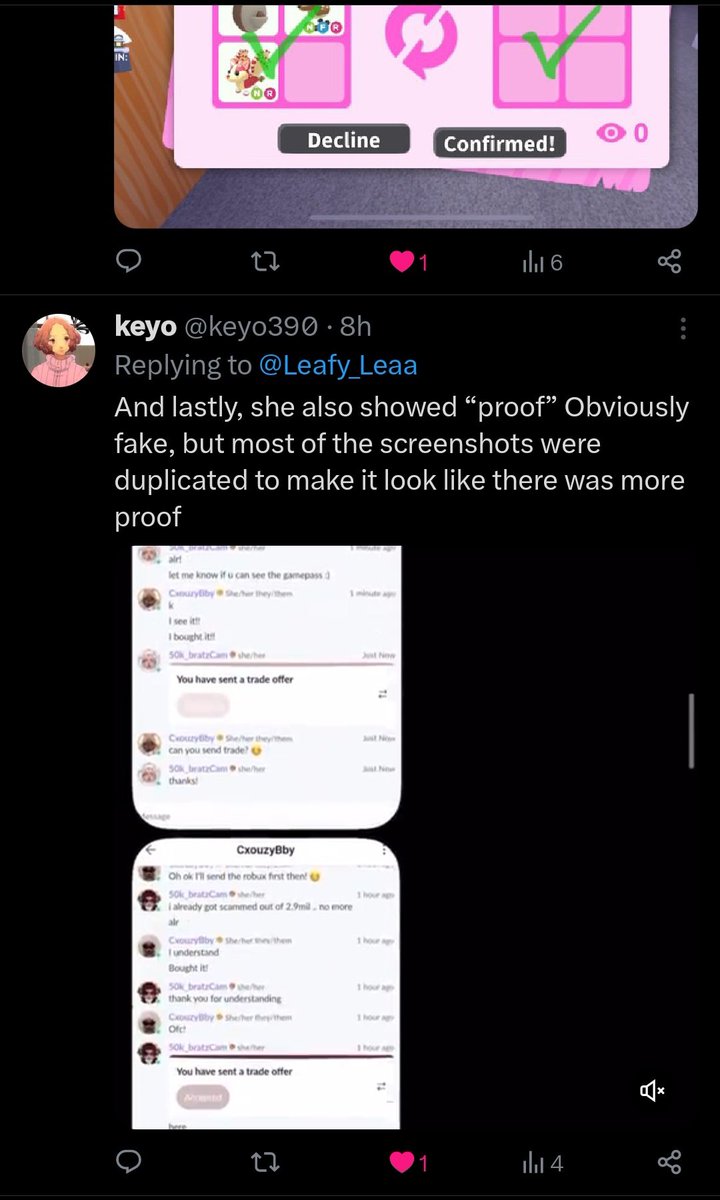 Leafy_Leaa's tweet photo. Twitter user ; @KiliSabina14034 
Roblox Username : KawaiiMintOwU

https://t.co/e63lSwLA84

#scam #scammer #robloxscammer #royalehighscammer 
#adoptmescammer #roblox https://t.co/gFc0JbxWpz