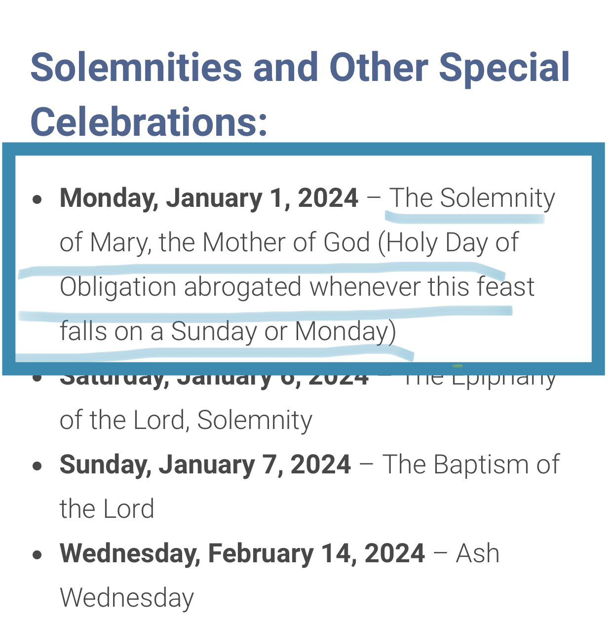 January 1 Holy Day Of Obligation 2024 Catholic Aryn Marcie