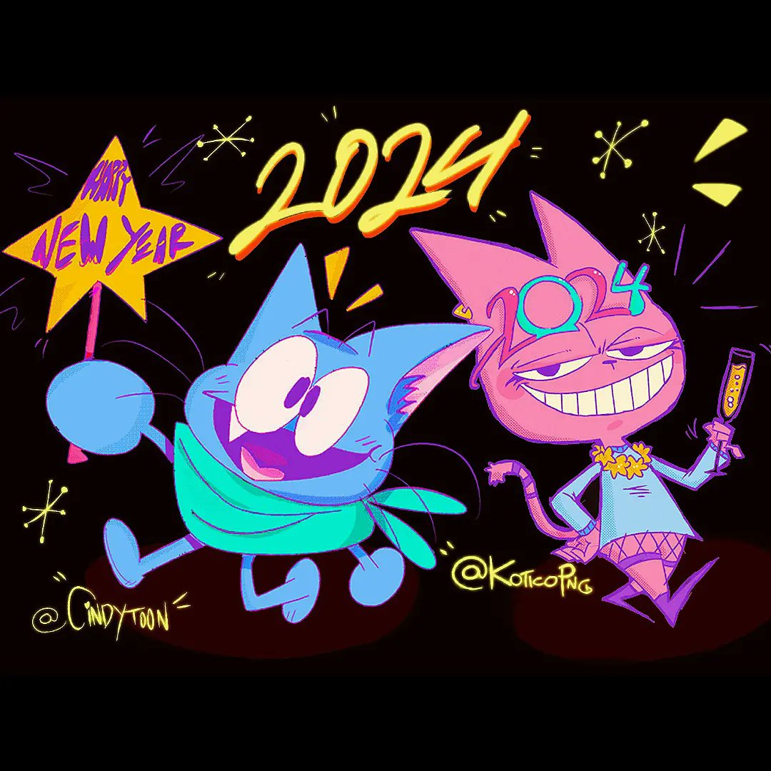 shnuucks's tweet photo. happy new year's everyone!!! From me and @Koticopng ! 
-
-
-
#art #HappyNewYear #NewYear #NewYearsEve #art #NewBeginnings2024 #illustration https://t.co/d1VrCrTdvA