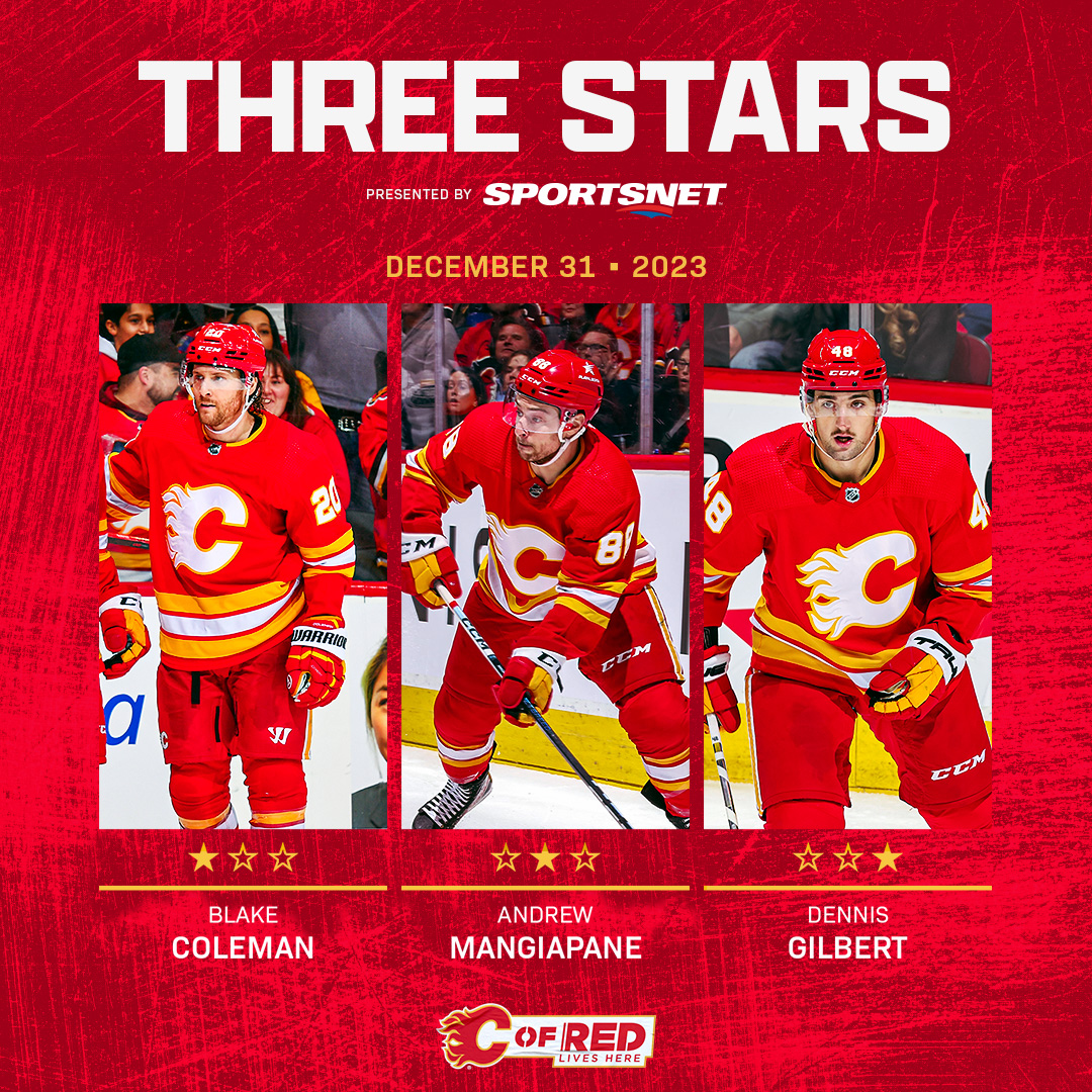 NHLFlames's tweet photo. Pickles netted the game-winner and posted 2 points in his 500th NHL game.

Our main grain Bread picked up 3 assists.

Dennis The Menace scored a beauty and ended the night with 2 points.

What a night for our @Sportsnet #Flames 3 Stars! https://t.co/7Is9bwy5ja