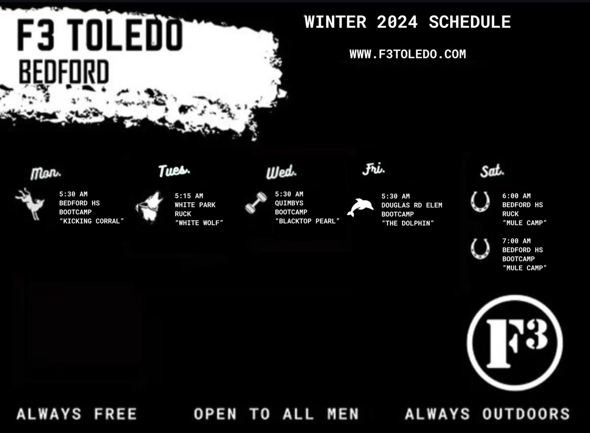 F3Toledo's tweet photo. Looking to become more active but don’t know where to start?

Been working out but are in a rut?

Feel like something is missing but don’t know what it is?

We can help with that.

25+ workouts every week
100% Free

#ComeAndSee #MoreThanAWorkout

https://t.co/m1FECTvigh https://t.co/YwEdiu6Bb3