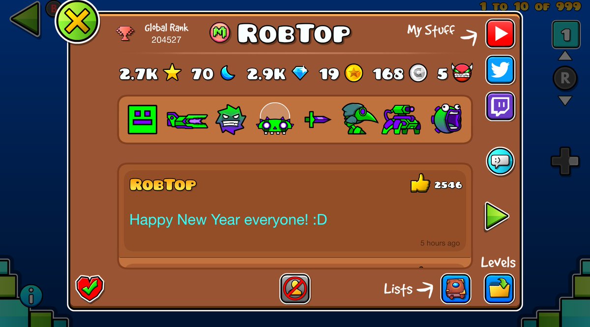 Stivenelvro_'s tweet photo. RobTop les desea un feliz año nuevo a todos 🥂
Gracias por la 2.2🙏❤ https://t.co/G70dbYjtjn